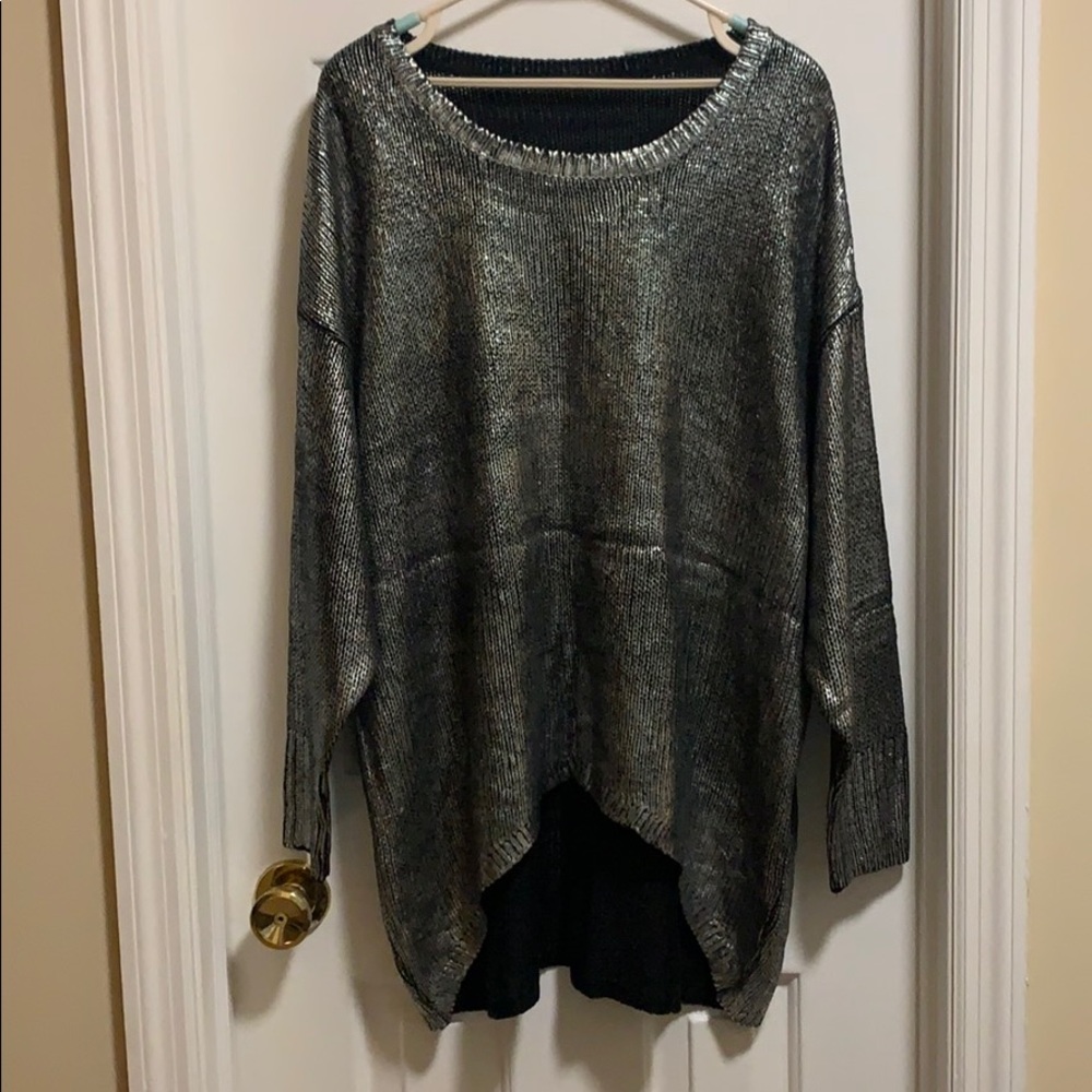 Metallic oversized sweater, silver and black
